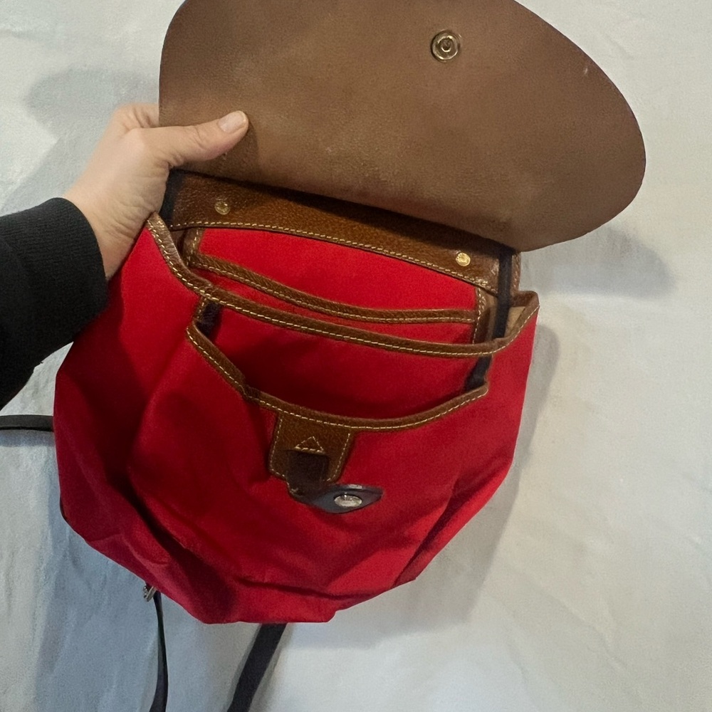 Dooney & Bourke Alto Saddle Crossbody Bag Leather Canvas Red Brown - Picture 4 of 7